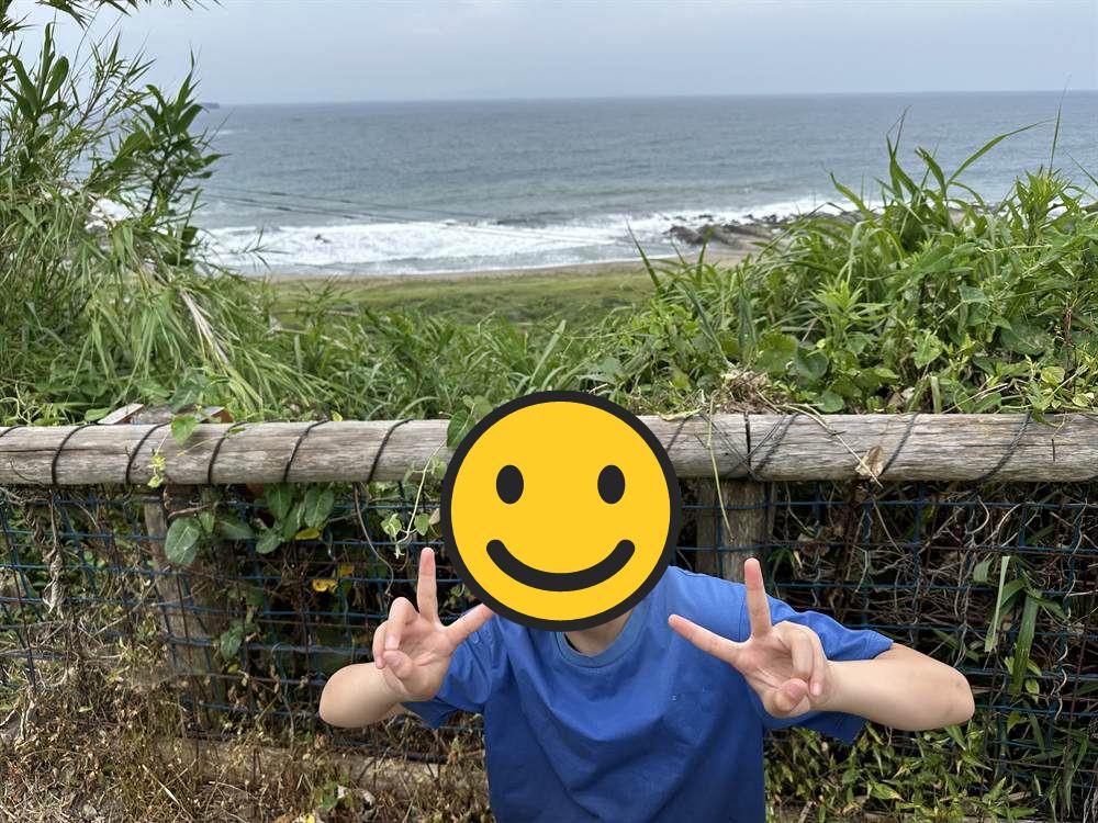 キャンプマナビスの海の見える丘から海エリアの砂浜を見下ろす